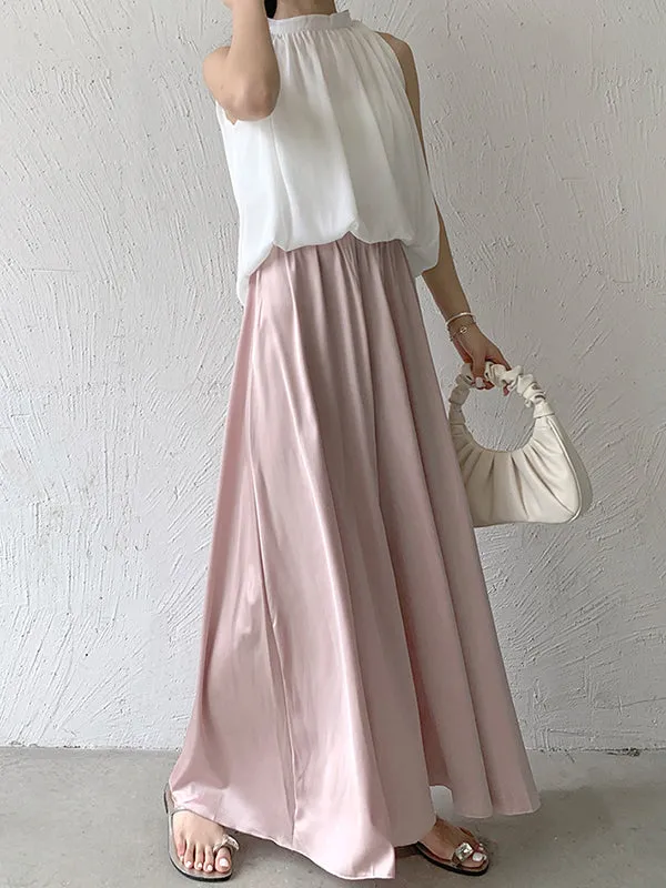 High Waisted Wide Leg Solid Color Casual Pants Bottoms Culotte