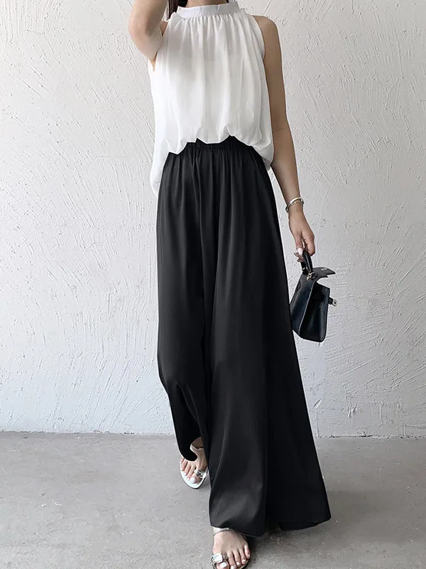 High Waisted Wide Leg Solid Color Casual Pants Bottoms Culotte