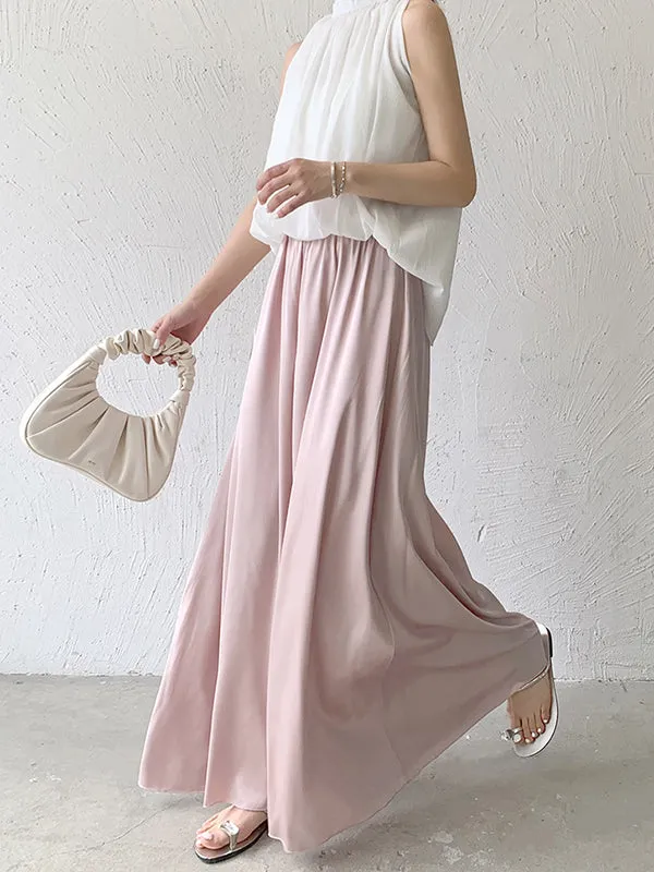 High Waisted Wide Leg Solid Color Casual Pants Bottoms Culotte