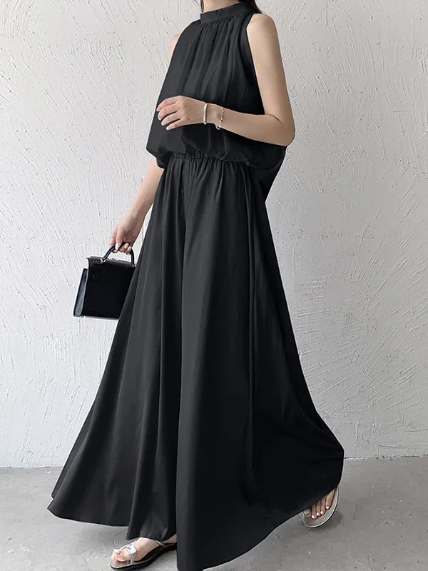 High Waisted Wide Leg Solid Color Casual Pants Bottoms Culotte