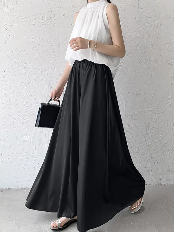 High Waisted Wide Leg Solid Color Casual Pants Bottoms Culotte