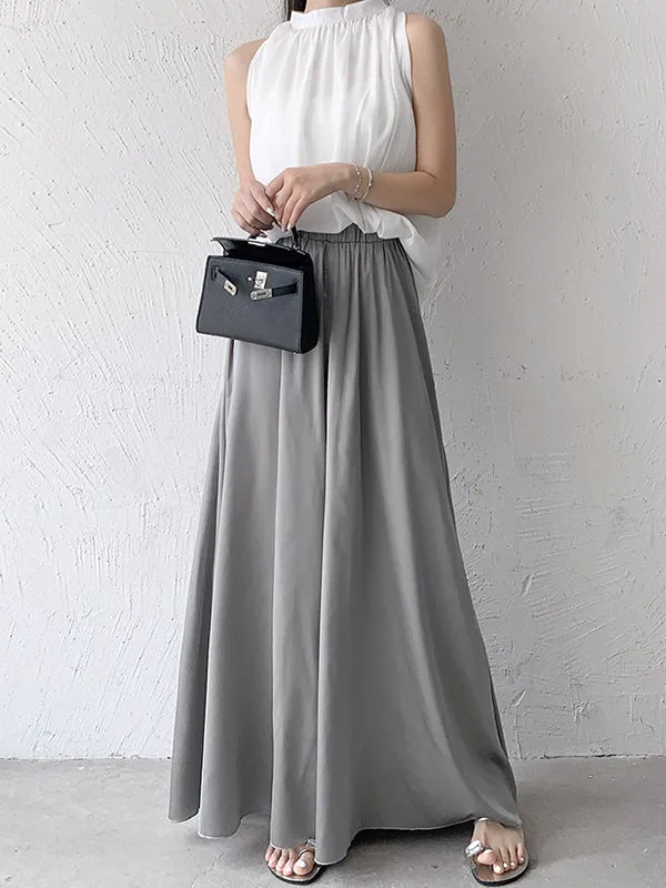 High Waisted Wide Leg Solid Color Casual Pants Bottoms Culotte