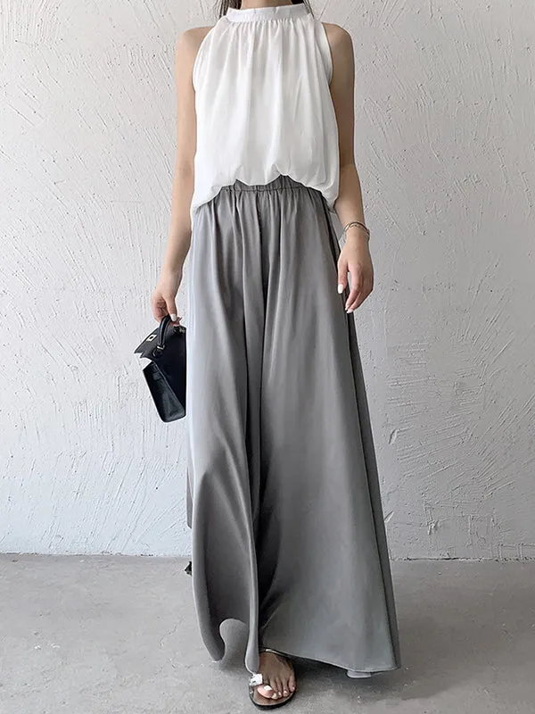 High Waisted Wide Leg Solid Color Casual Pants Bottoms Culotte