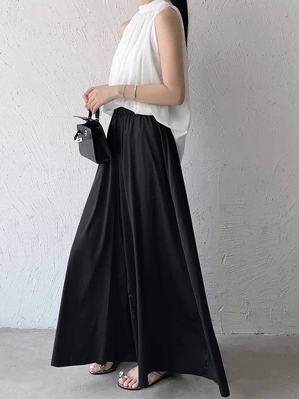 High Waisted Wide Leg Solid Color Casual Pants Bottoms Culotte