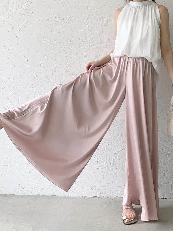 High Waisted Wide Leg Solid Color Casual Pants Bottoms Culotte