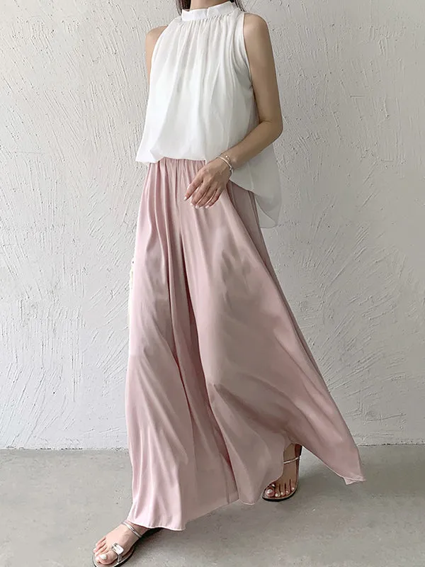 High Waisted Wide Leg Solid Color Casual Pants Bottoms Culotte