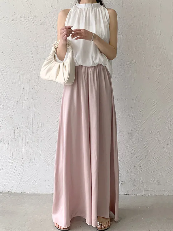 High Waisted Wide Leg Solid Color Casual Pants Bottoms Culotte