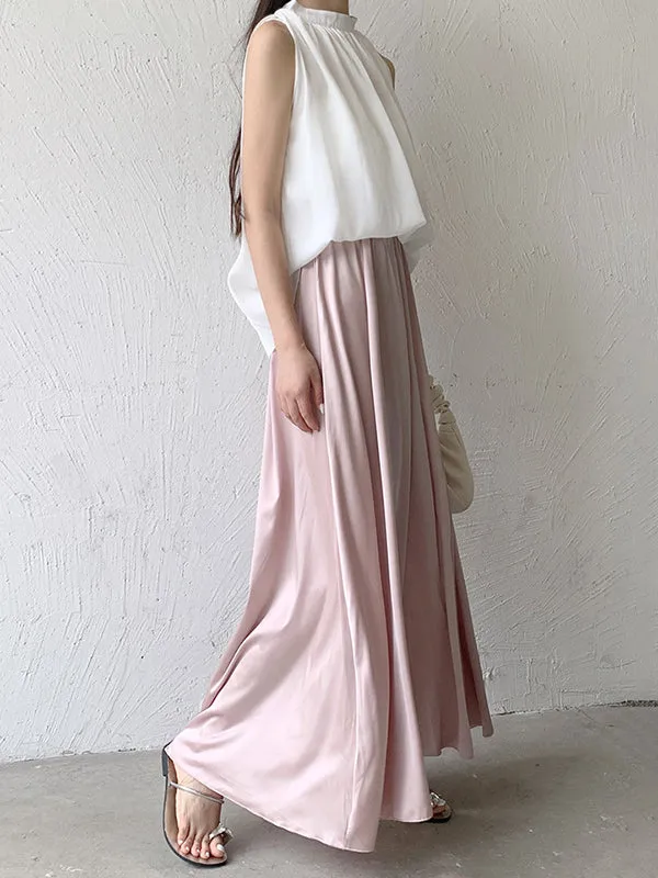 High Waisted Wide Leg Solid Color Casual Pants Bottoms Culotte