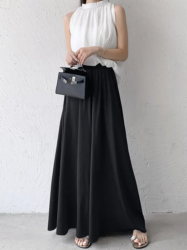 High Waisted Wide Leg Solid Color Casual Pants Bottoms Culotte