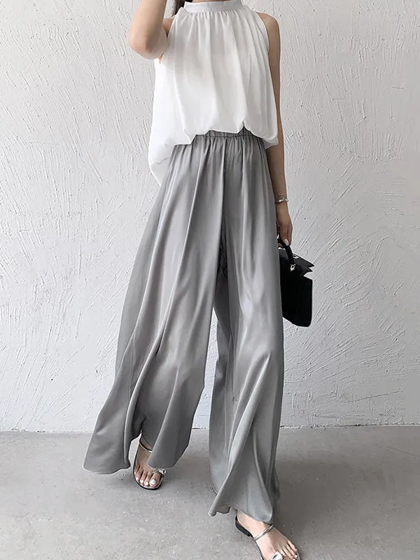 High Waisted Wide Leg Solid Color Casual Pants Bottoms Culotte