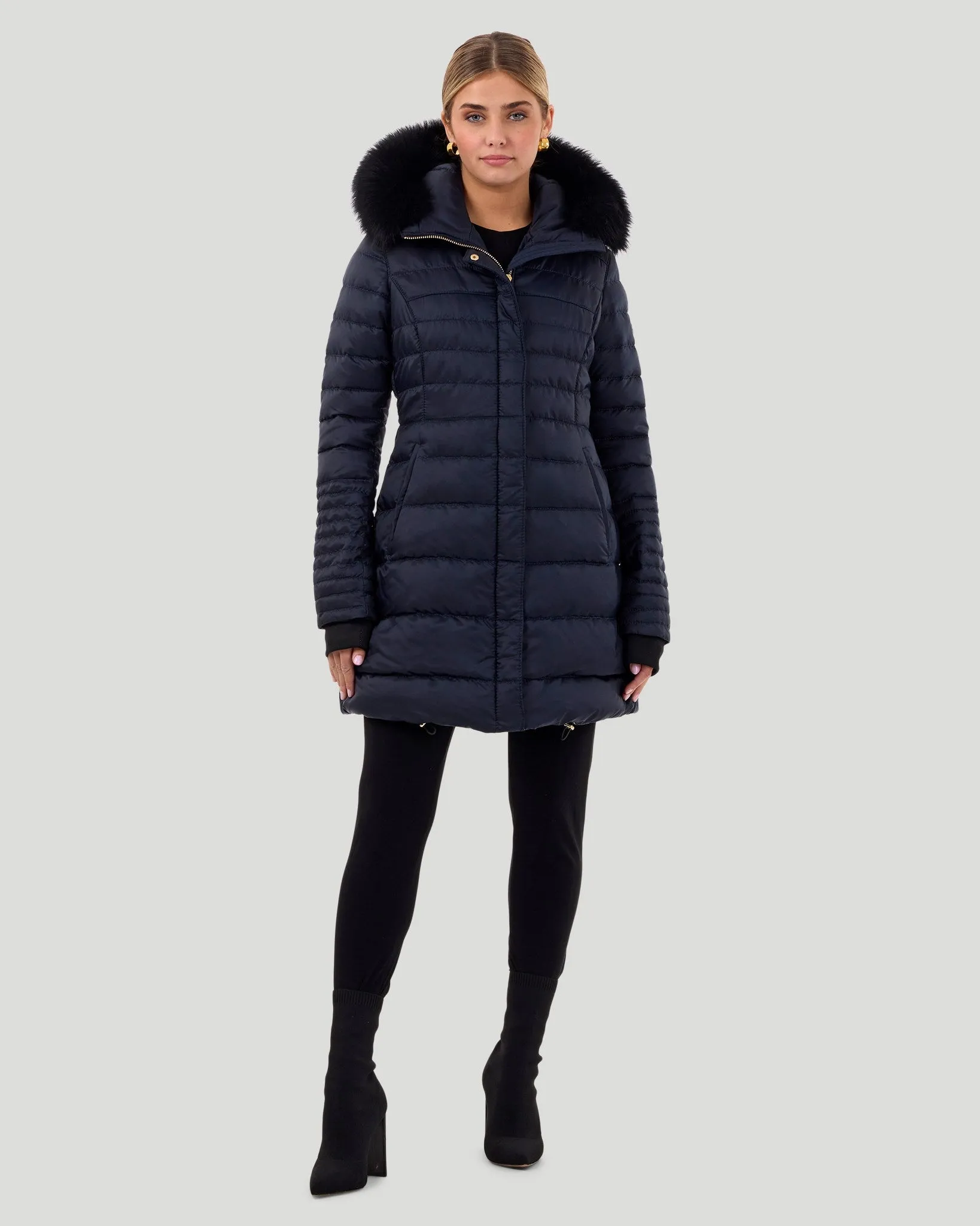 Horizontal Après-Ski Jacket with Detachable Toscana Shearling Lamb Hood Trim