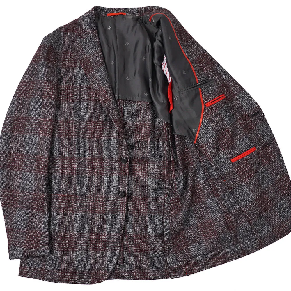 Isaia Gray-Burgundy Check Wool Sport Coat