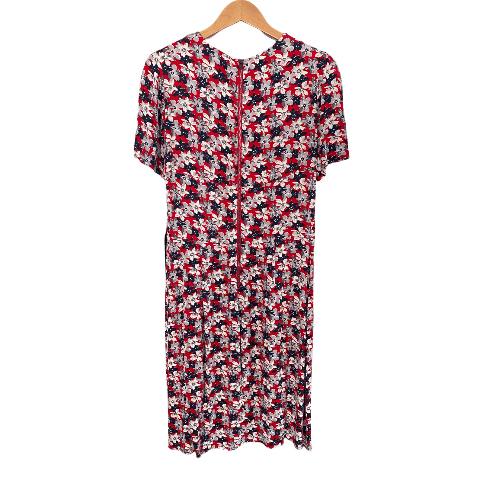 Joseph 1940's Style Short Sleeve Dress Red and Grey Floral Size 40 (UK Size 12)