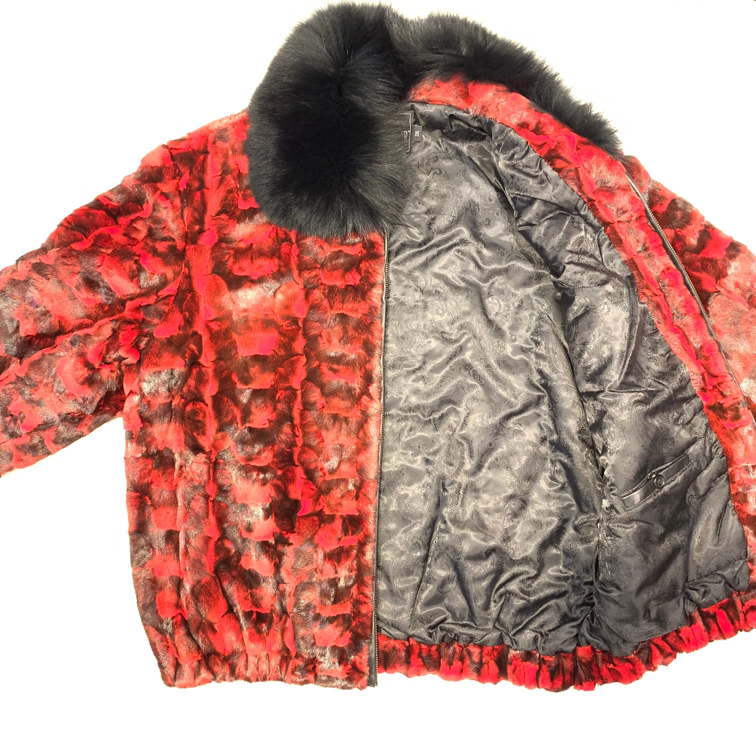 Kashani Women's Red Diamond Cut Mink Fur Coat