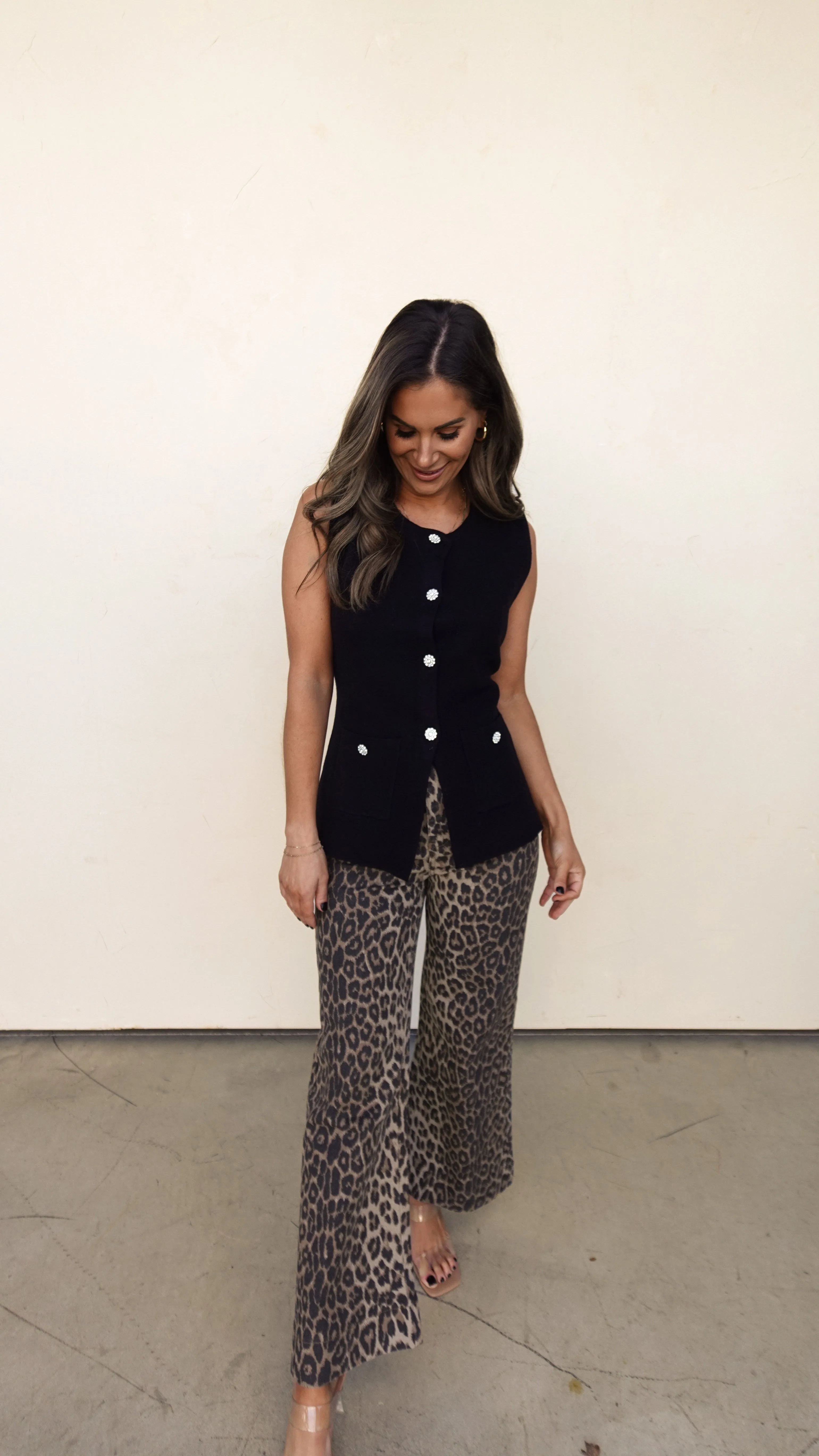 Leopard High-Waisted Wide Leg Denim