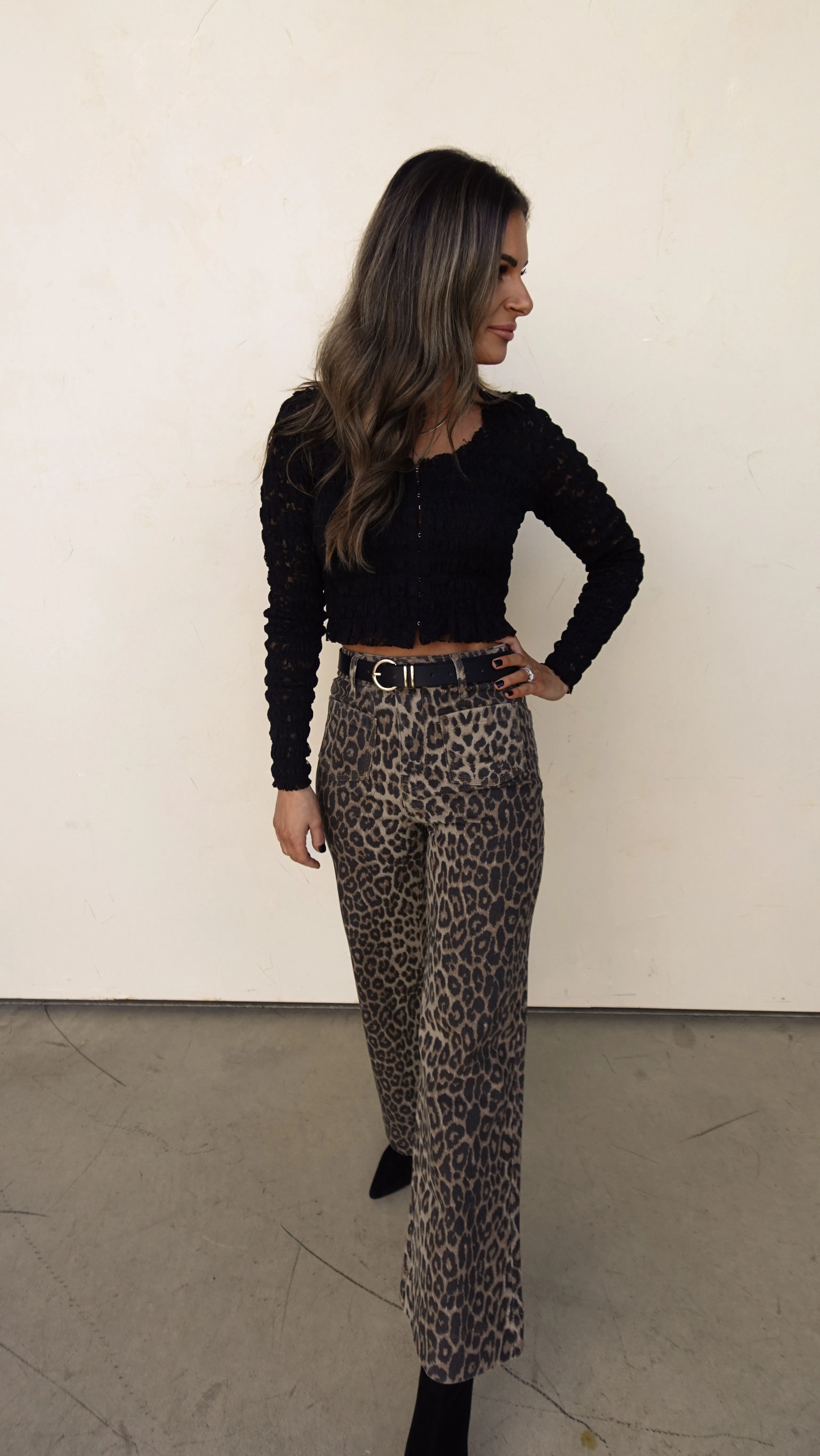 Leopard High-Waisted Wide Leg Denim