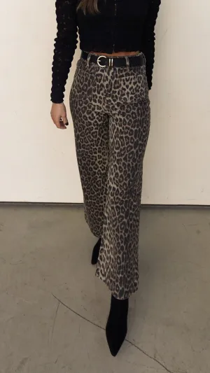 Leopard High-Waisted Wide Leg Denim