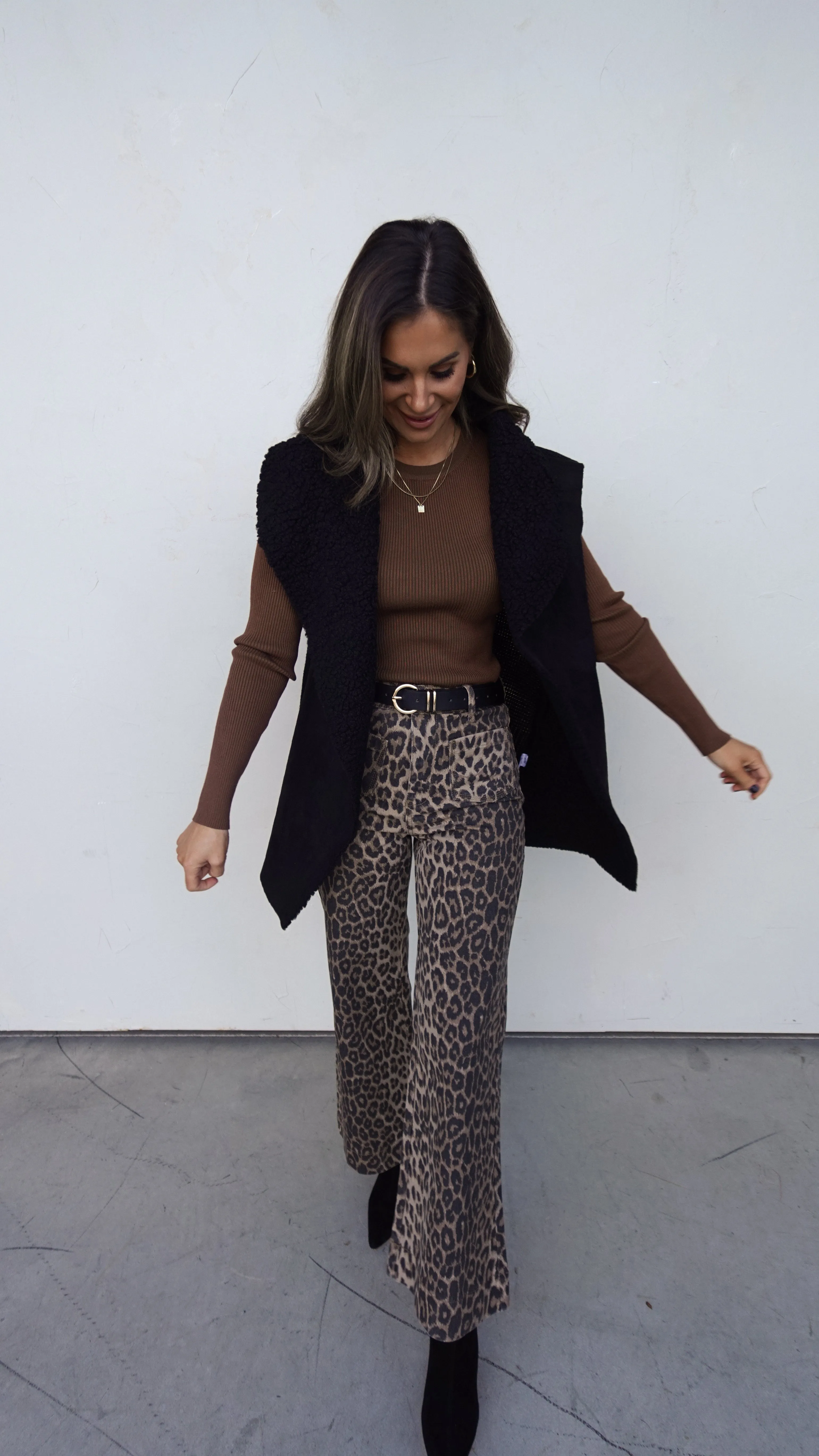 Leopard High-Waisted Wide Leg Denim