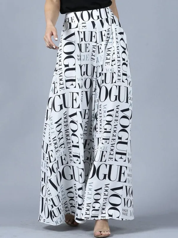 Loose Wide Leg High-Waisted Letter Print Split-Joint Pants Trousers