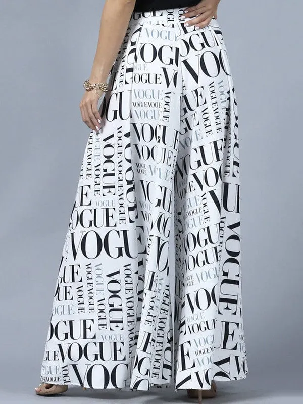 Loose Wide Leg High-Waisted Letter Print Split-Joint Pants Trousers