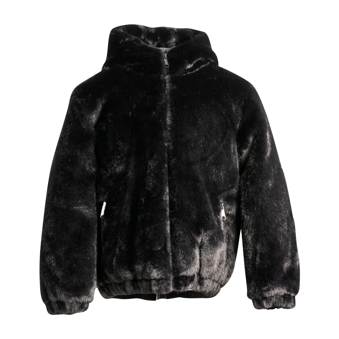 Mantel Black Hooded Fur Coat