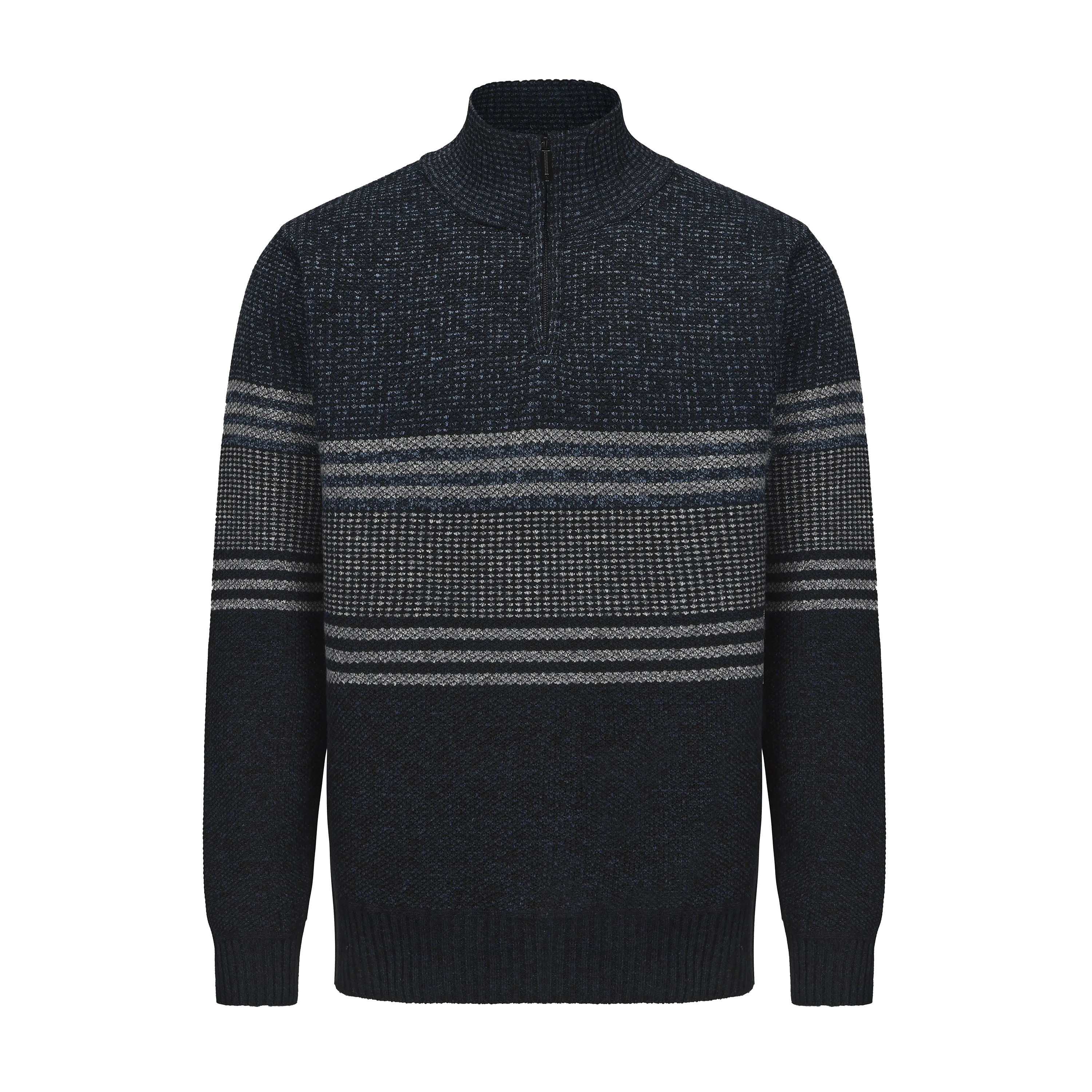 Men's Henley Mock Neck Striped Knitted Sweater