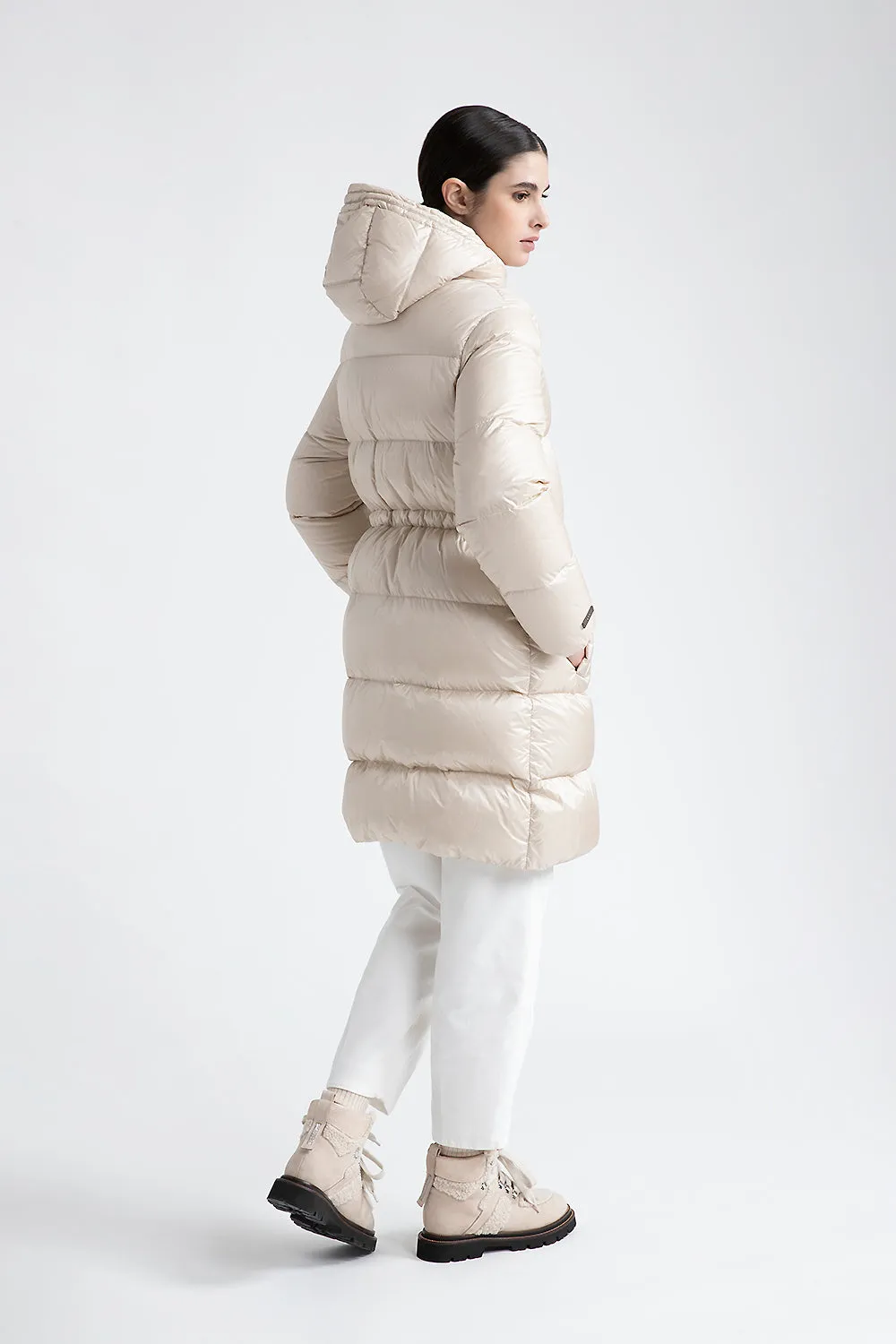 Midi goose down jacket with hood