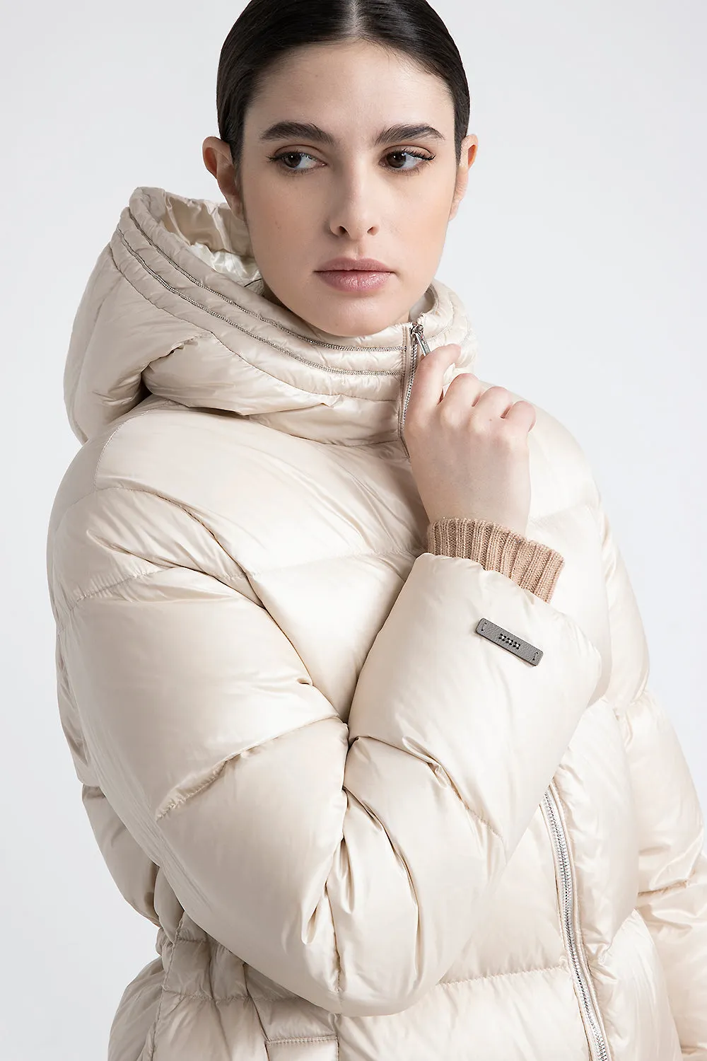 Midi goose down jacket with hood