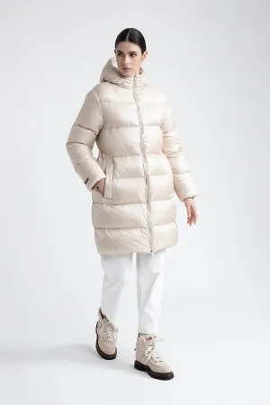 Midi goose down jacket with hood