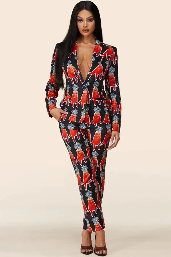 Olivia's Luxury Gloves Blazer Pant Set Suit