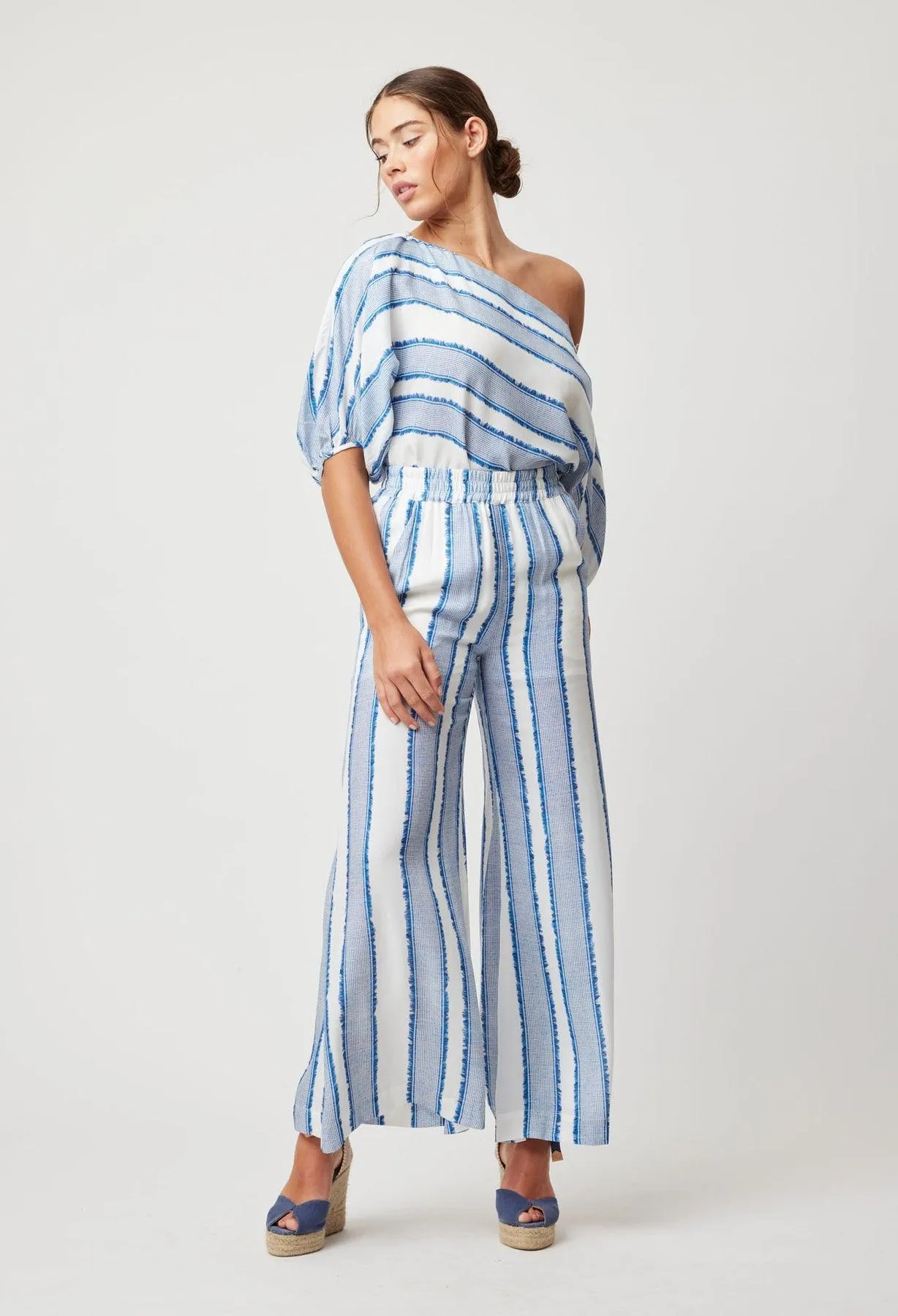 OnceWas Positano Wide Leg Pant in Sorrento Stripe