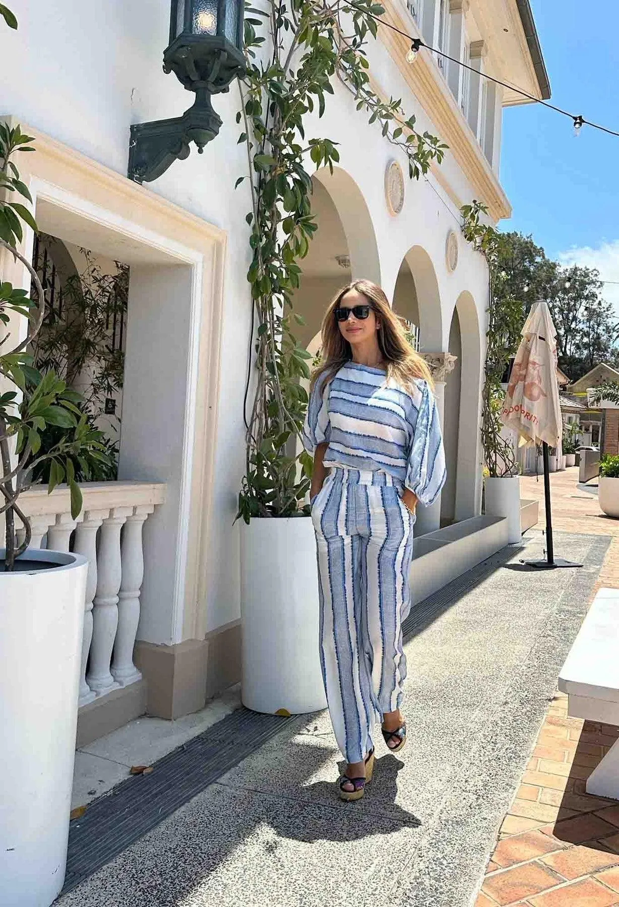 OnceWas Positano Wide Leg Pant in Sorrento Stripe