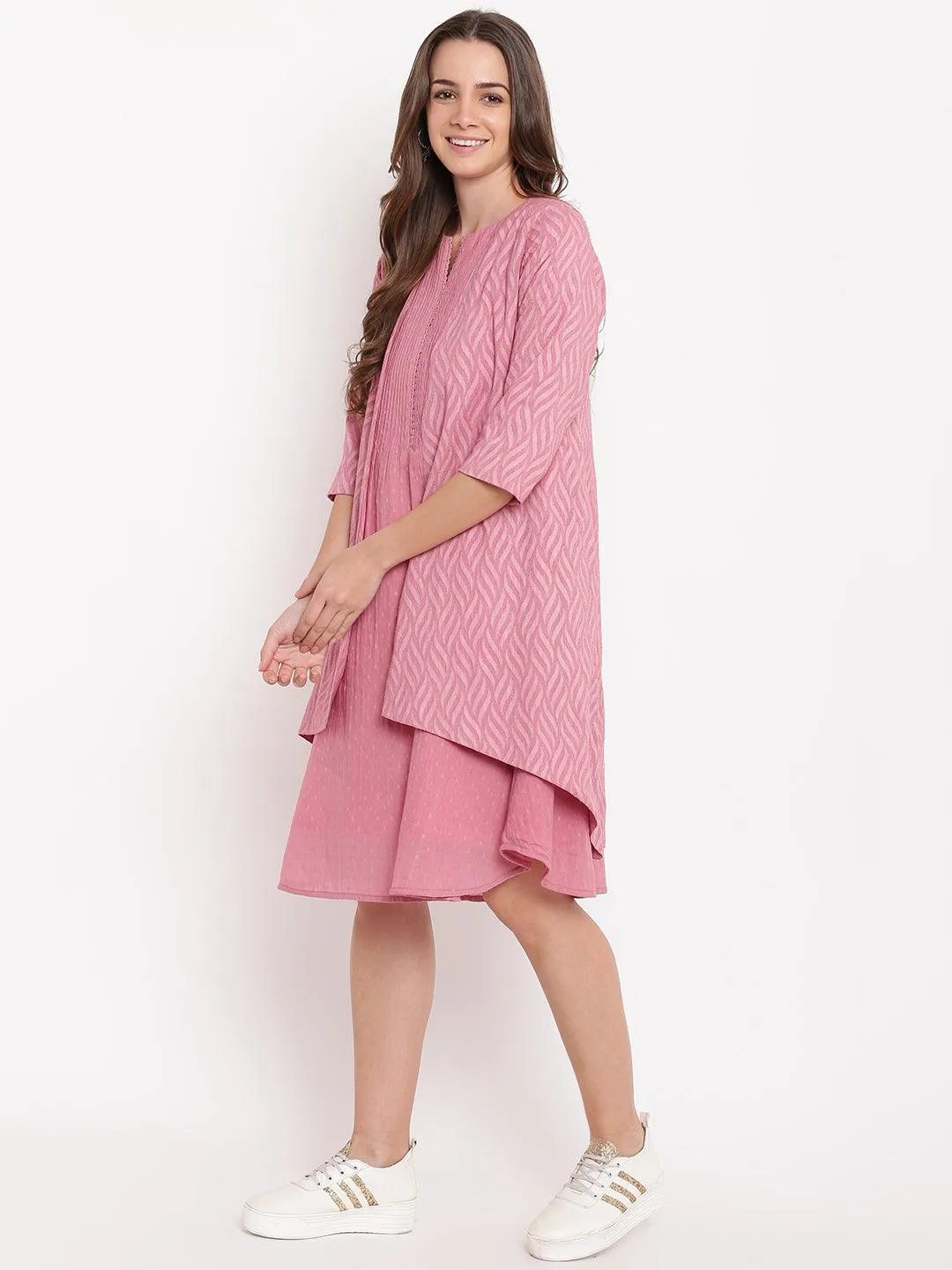 Pink Pin-Tucks Dress Reversible Jacket