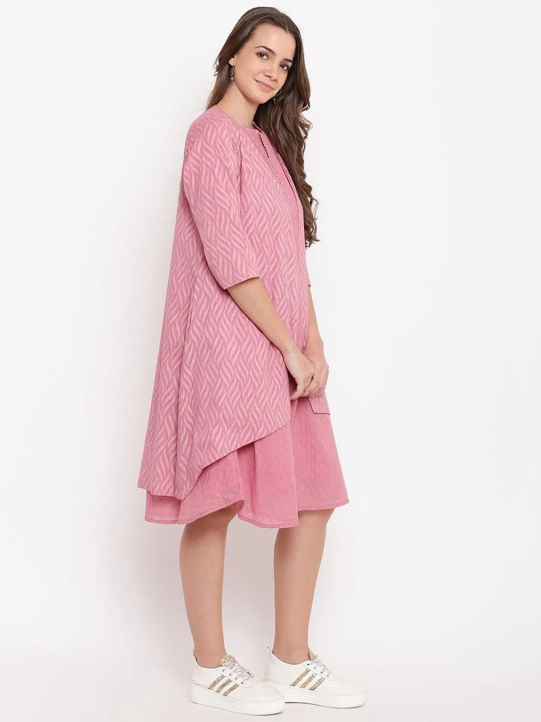 Pink Pin-Tucks Dress Reversible Jacket