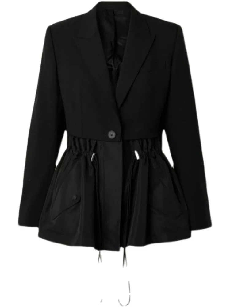 Pre Order:  Chic Solid Ruffle Drawstring Blazer