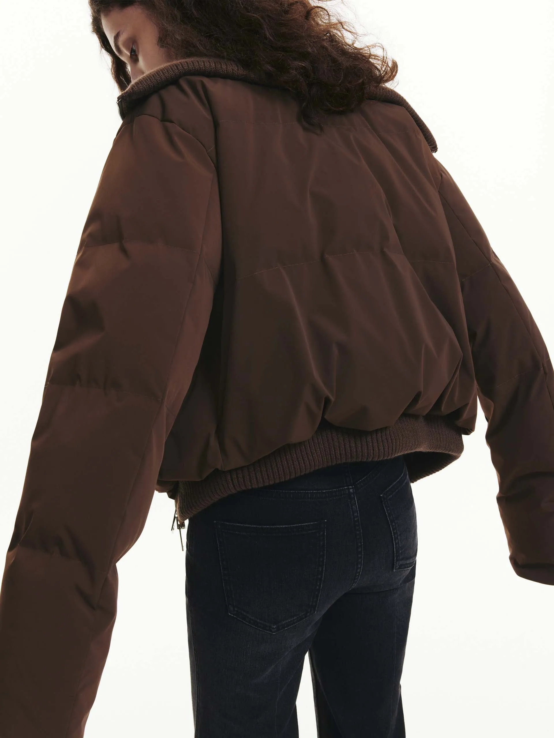 Ribbed Trim Shell Down Jacket