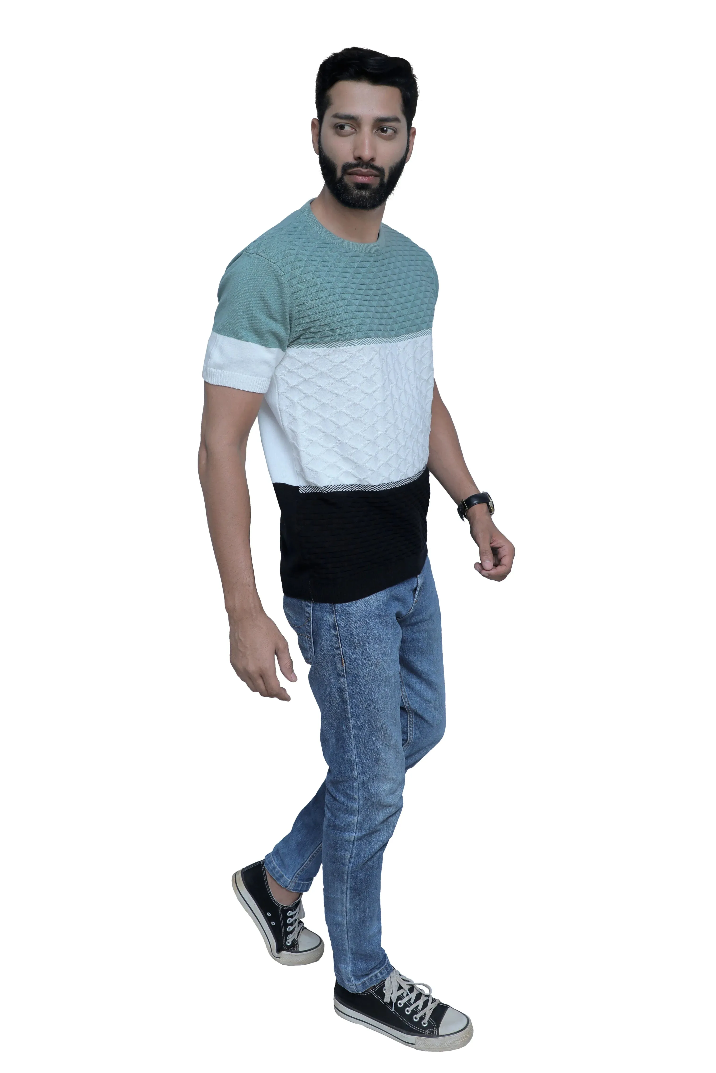 Round Neck Half Sleeve Knitted Tee Stormy Teal