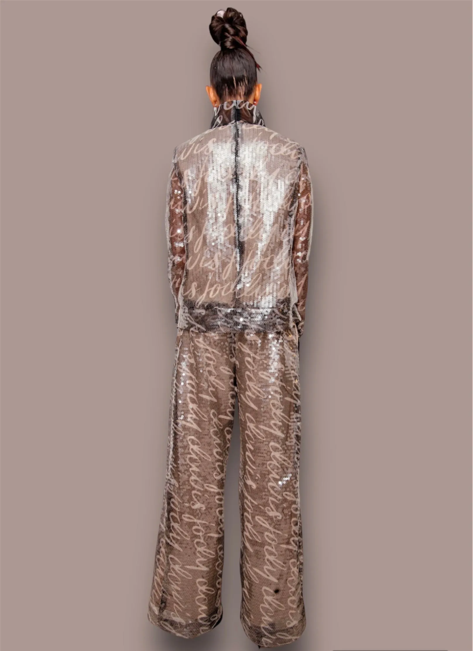 Sequin Logo Wide Leg Pant