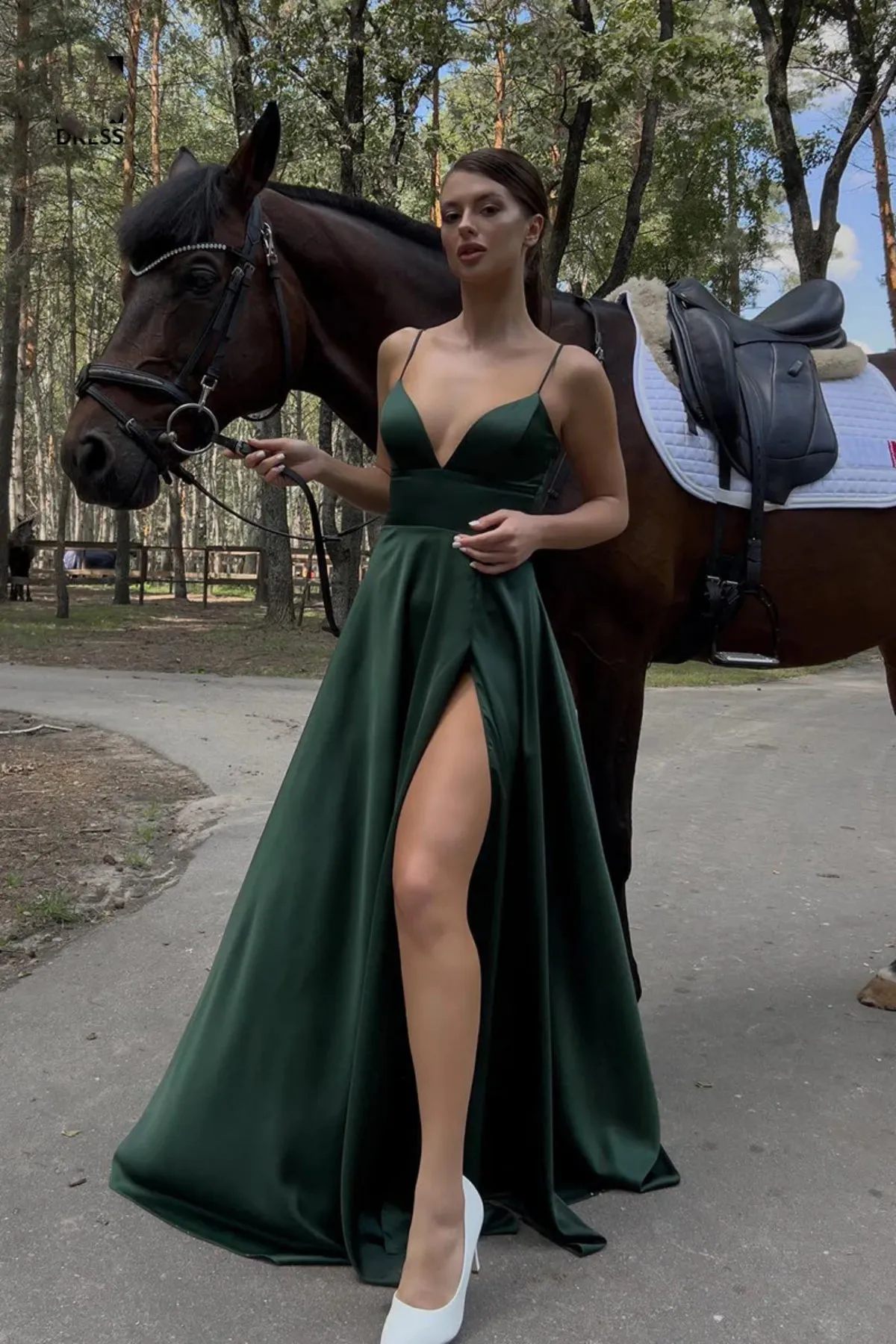 Simple A Line V Neck Emerald Green Long Prom Dress with High Slit, Long Emerald Green Formal Graduation Evening Dress A2039