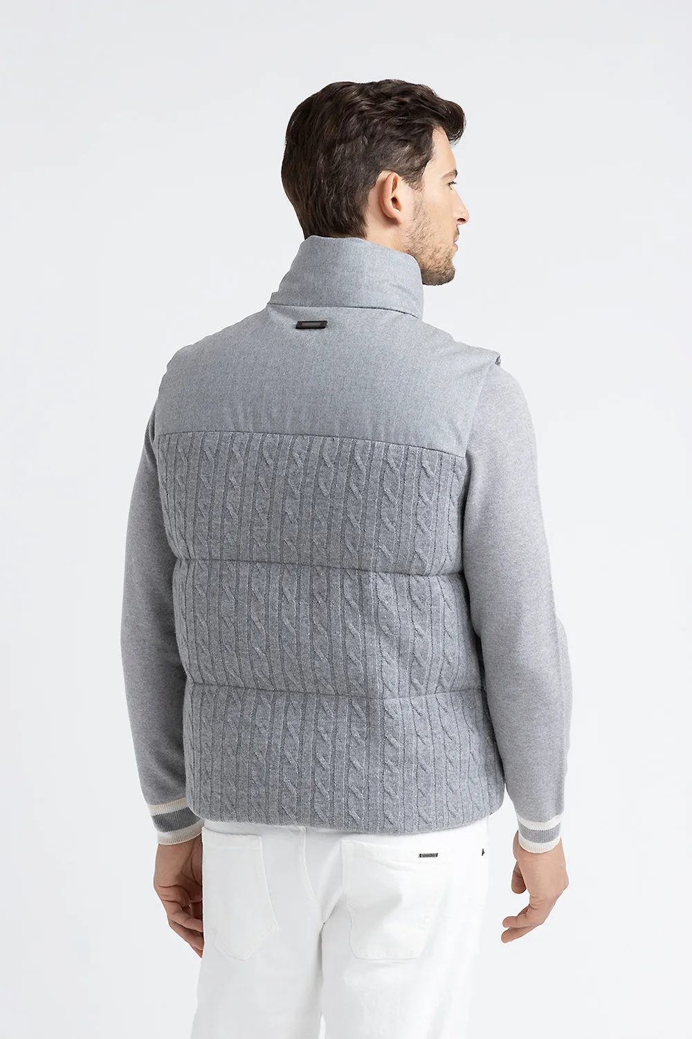 Sleeveless goose down jacket in tricot wool