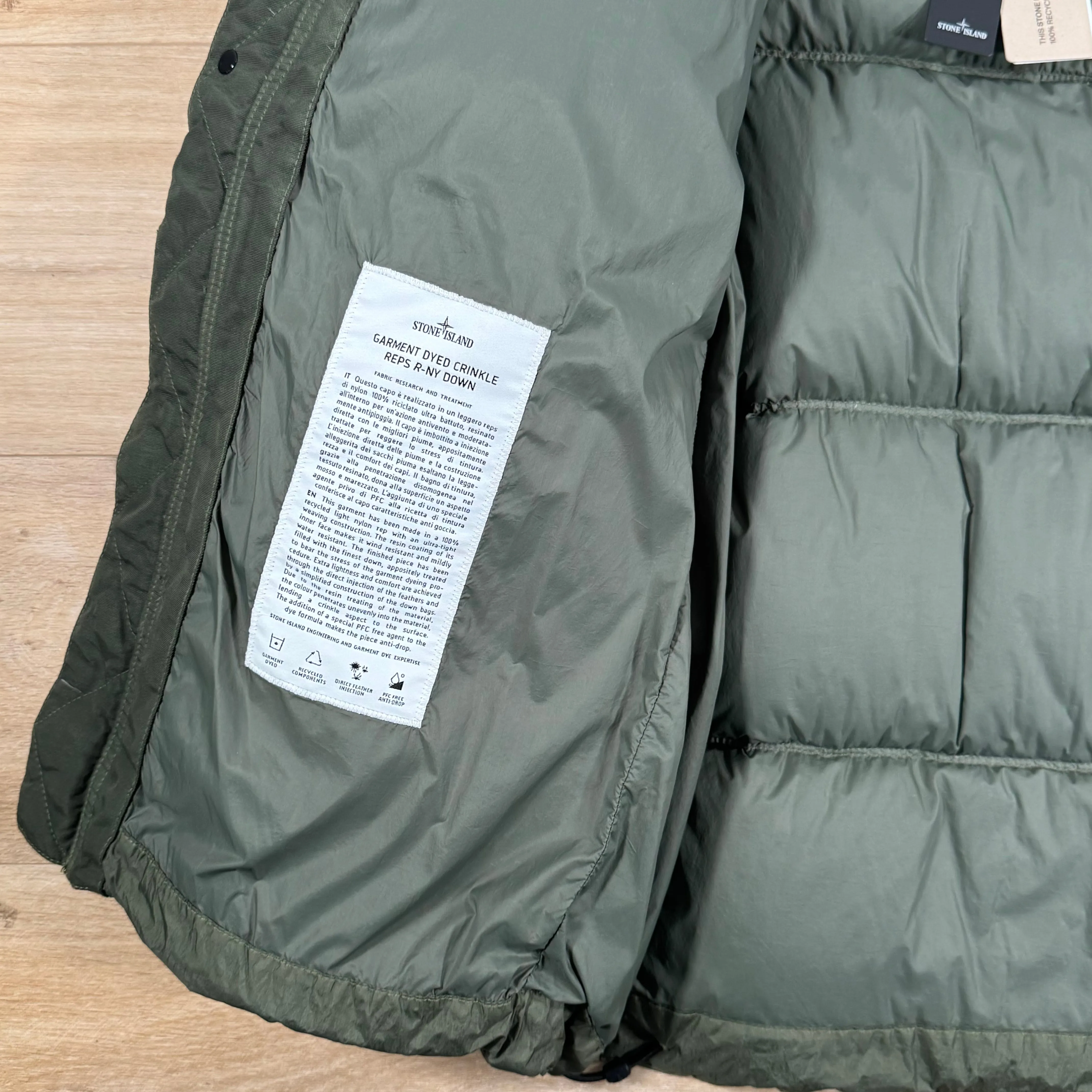 Stone Island Crinkle Reps R-NY Down Parka in Musk Green