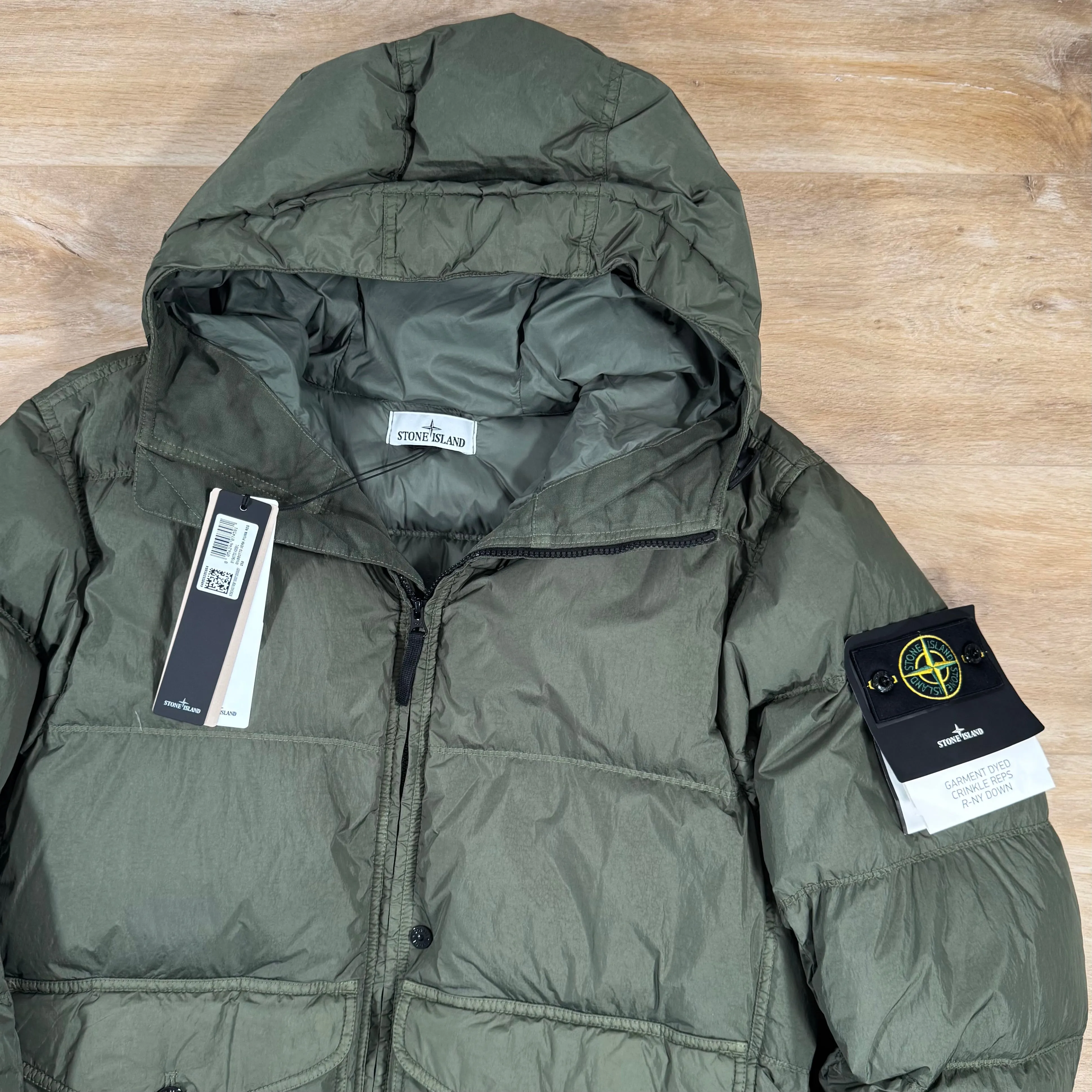 Stone Island Crinkle Reps R-NY Down Parka in Musk Green