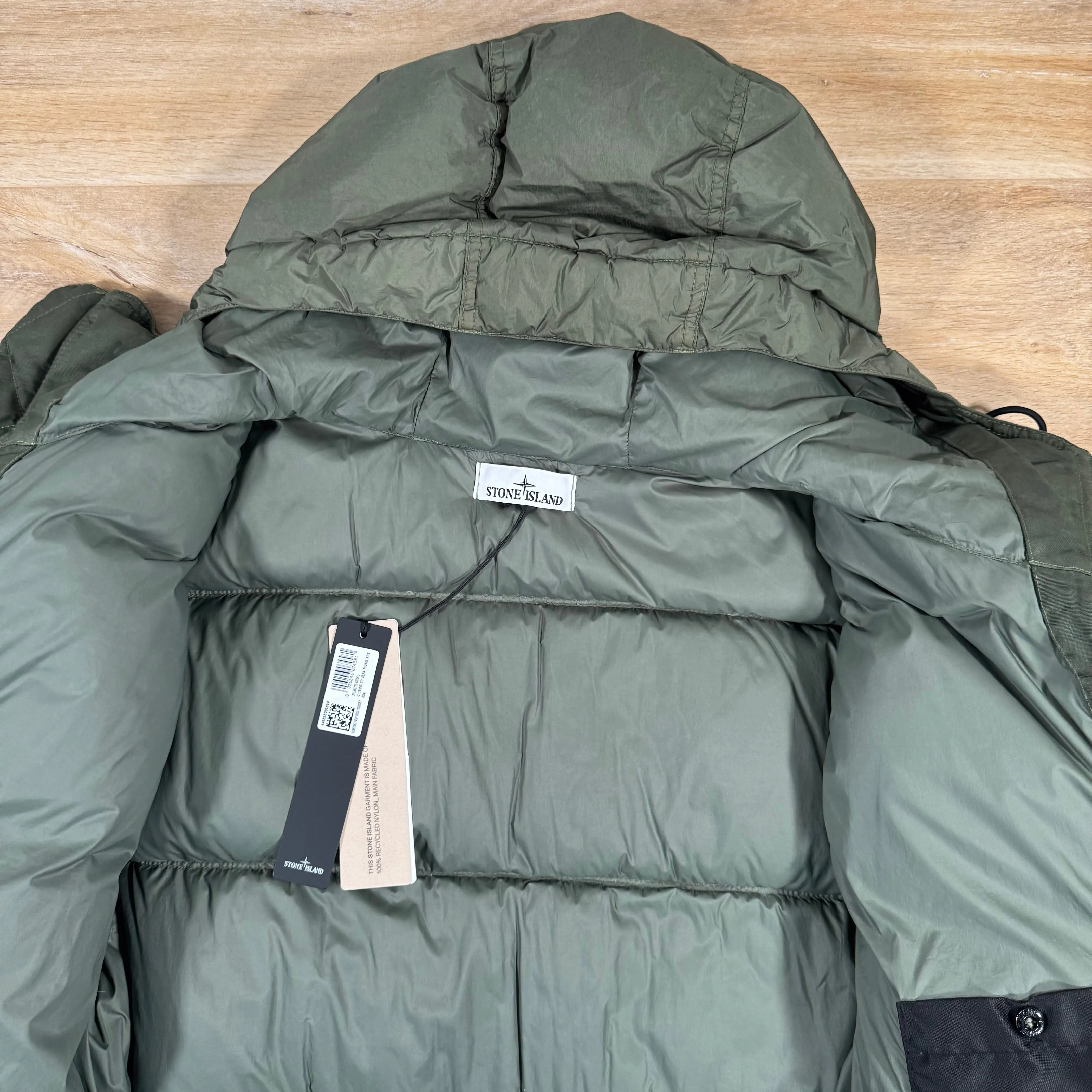 Stone Island Crinkle Reps R-NY Down Parka in Musk Green