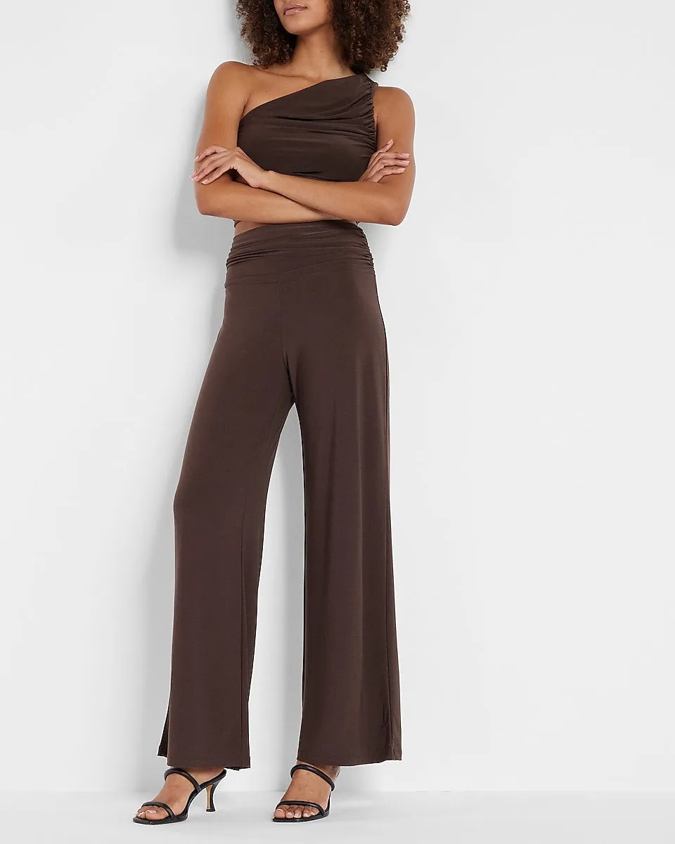 Super High Waisted Ruched Wide Leg Pant in Espresso