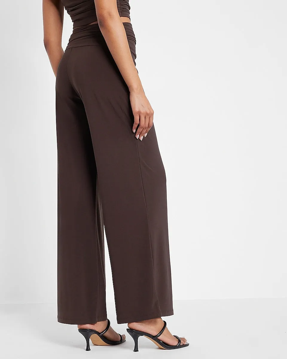 Super High Waisted Ruched Wide Leg Pant in Espresso