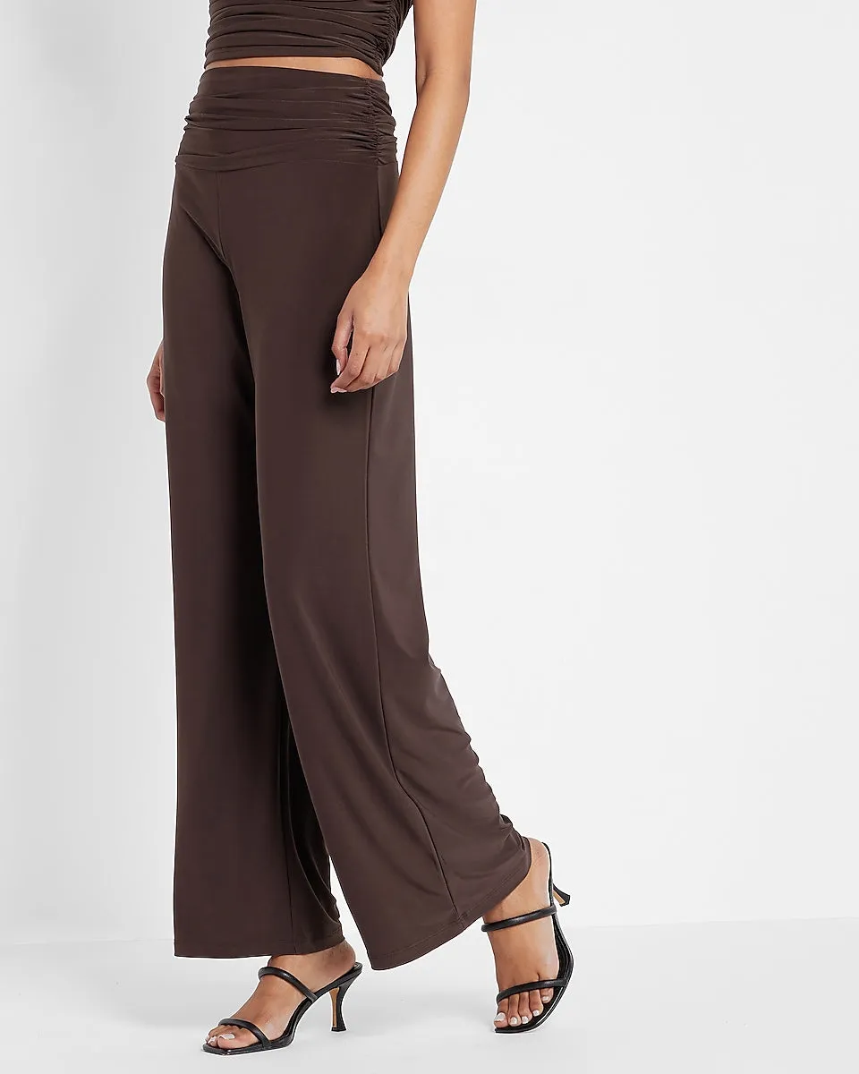 Super High Waisted Ruched Wide Leg Pant in Espresso