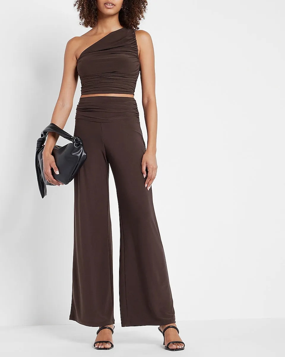 Super High Waisted Ruched Wide Leg Pant in Espresso