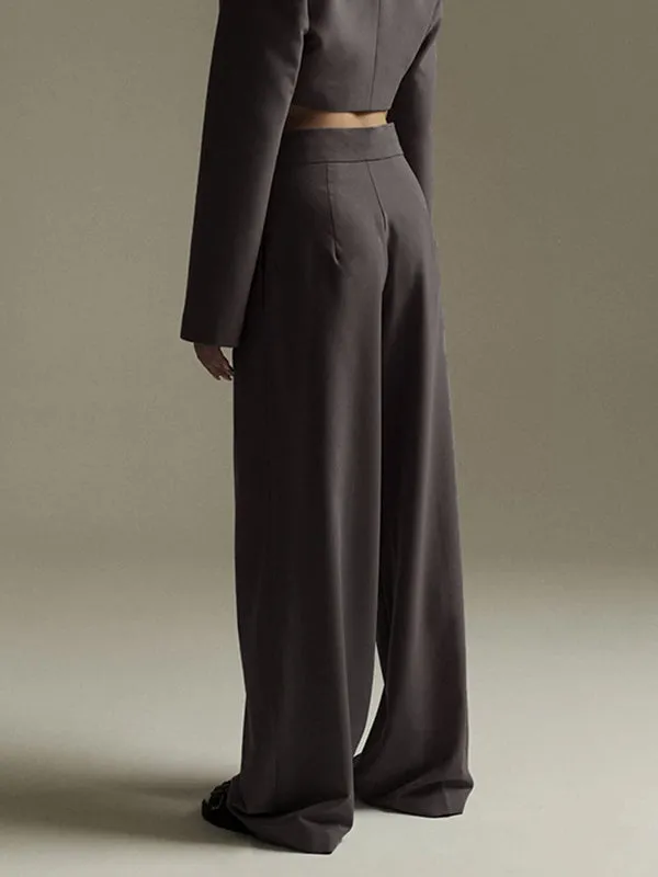 Urban High Waisted Wide Leg Striped Pleated Solid Color Pants