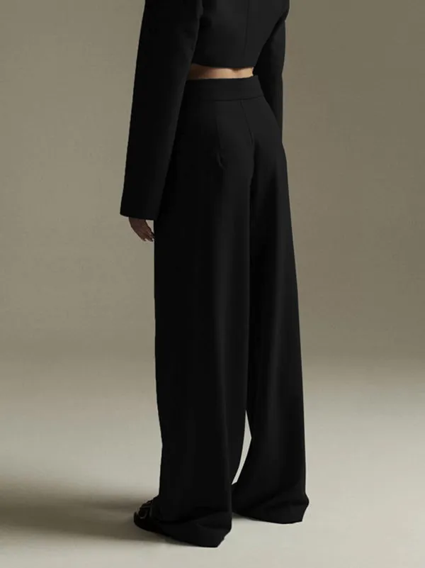 Urban High Waisted Wide Leg Striped Pleated Solid Color Pants