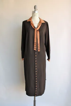 Vintage 1920s Brown Wool And Silk Flapper Dress